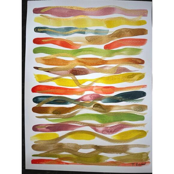 Hand made watercolor original painting abstract waves 12x9 - Picture 1 of 5